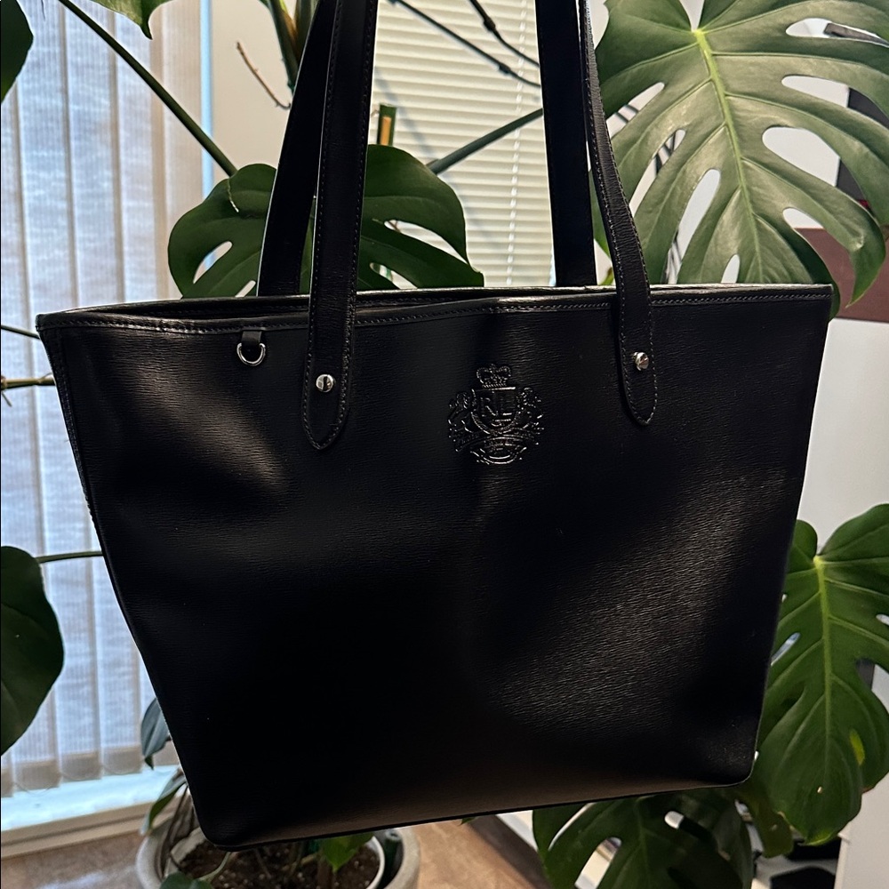 Lauren Ralph Lauren R.L.L. Black Saffiano Leather Shoulder Tote Bag